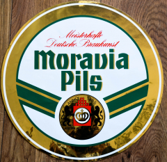 Moravia Pils Bier, Aufkleber Kronen Brauhaus Lüneburg, rund, Gold, d 35cm
