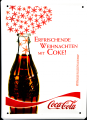 Coca Cola, Werbeschild, Blechschild Erfrischende Weihnachten mit Coke Schild