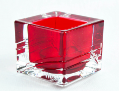 West Tabak, Kristall Windlicht, Kerze, eckig, rot transparent, schwere Ausführung