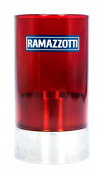 Ramazzotti Likör, Glas Windlicht, Edelstahl, rote Ausführung, 2 teilig.