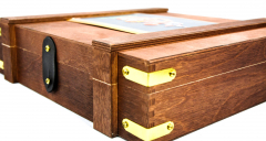 Campari, Averna liqueur, real wood gift box, box including 100 Averna napkins