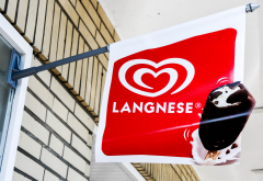 Langnese Eis, XXL Fahne Flagge mit Halterung LKW Plane Kundenstopper Langnese
