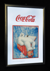 Coca Cola, Werbespiegel in Kunststoffrahmen schwarz Eisbär Truhe