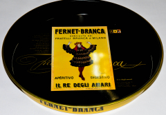 Fernet Branca, metal serving tray, round tray black/gold Il Re Degli Amari