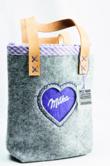 Milka chocolate, felt bag, childrens bag with leather handles