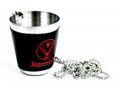 Jägermeister liqueur, stainless steel glass / glasses / shot glass, shoulder mug with chain