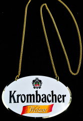 Krombacher Bier, Weizen, Emaile Zapfhahnschild mit Goldkette
