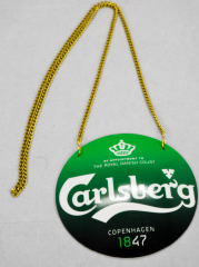 Carlsberg Bier, Emaile Zapfhahnschild Grün Krone weiß mit Kette