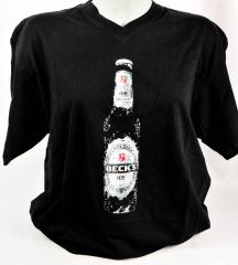 Becks Bier, T-Shirt Men, schwarz, Gr. M, V-Ausschnitt, Ice Flasche
