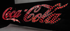 Coca Cola, LED Leuchtreklame in Chrom Gehäuse auf Buchenbrett schwarz, UNIKAT!!