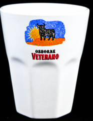 Osborne Veterano Brandy, Glas, Keramik Becher weiß, Lumumba Logo blau/orange