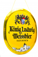 King Ludwig wheat beer, tin sign, advertising sign Wall sign on chain yellow version