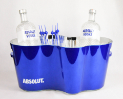 Absolut Vodka, XXL LED Flaschenkühler, Eiswürfelbehälter mit 2 x herausnehmbare LED Akku Einheiten (dimmbar), blaue Ausführung