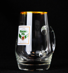 Moravia Pils, Glas / Gläser Bier Krug 0,3l Höhr Grenzhausen, Glaskrug mit Goldrand