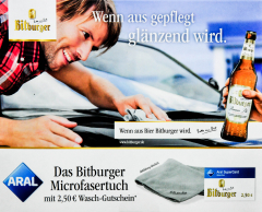 Bitburger Bier, Microfasertuch mit 2,50€ Wasch-Gutschein Aral