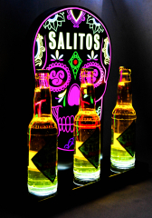 Salitos Bier 3fach LED Leuchtreklame, Flaschenleuchte Glorifier Totenkopf