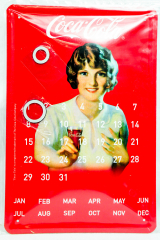 Coca Cola, Ewiger Kalender als Blechschild, Werbeschild Coke Woman rot