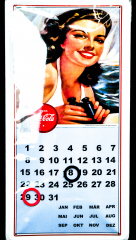 Coca Cola, Ewiger Kalender als Blechschild, Werbeschild Coke Woman braun