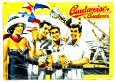 Budweiser Bier, Sammel Blechschild, Werbeschild Reklameschild 20er Jahre Segelsport