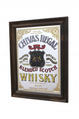Chivas Regal Whisky, Werbespiegel in Echtholzrahmen braun Blended