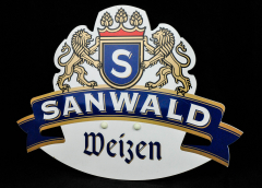 Sanwald Weizen Bier, Werbeschild aus Kunststoff mit Halterung, kl. Ausführung