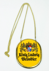 König Ludwig Bier, Keramik Zapfhahnschild an Goldkette, gelbe Ausführung