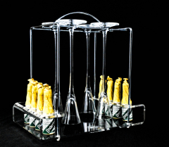 Underberg liqueur, acrylic / stainless steel glasses / bottle holder, 4 long-stemmed glasses and 8 Underberg bottles