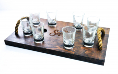 Sauza Tequila, Echt Holz Tablett, Servier Tablett mit 8 Shot Gläsern
