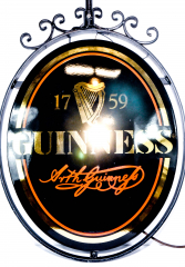 Guinness Bier, Schmiedeeiserne Leuchtreklame als echtes Emaileschild, dimmbar.