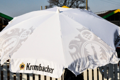 Krombacher Bier, Sonnenschirm, Sonnenschutz, weiße Ausführung, mit Knickgelenk