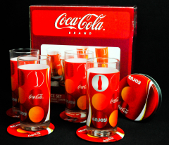 Coca Cola, Original USA 8 teiliges Longdrinkgläser Set mit 4 Korkuntersetzern