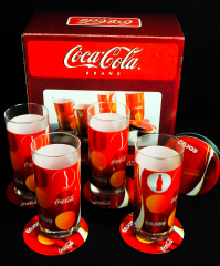 Coca Cola, Original USA 8 teiliges Longdrinkgläser Set mit 4 Korkuntersetzern