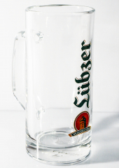 Lübzer beer, mug, glass / glasses beer glass, Seidel, Lübz brewery, clear, 0.4l, Berna 400