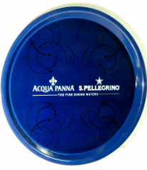 San Pellegrino Wasser, Acqua Panna Serviertablett, Rundtablett, blaue Ausführung Anti Rutsch Haftung