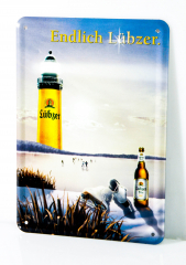 Lübzer Bier, Postkarten Werbe Blechschild Schlittschuhe
