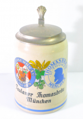 Paulaner Weissbier, Bierkrug, Tonkrug mit Zinndeckel 0,5l Paulaner Thomas-Bräu München