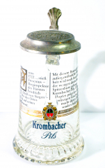 Krombacher Pils, Bierkrug, Glaskrug mit Zinndeckel Kurzgeschichte Krombacher Brauerei