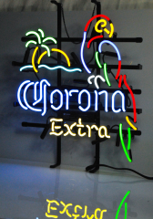 Corona Extra Bier, 5 Farben Neon Leuchtreklame, Leuchtwerbung Parrot