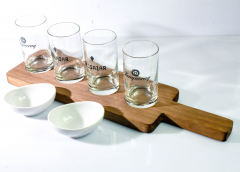 Tanqueray Gin, Ginglas / Glasses Belsazar Aperitivo Real wood tasting tray with 4 tasting glasses and 2 porcelain snack bowls