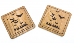 Bacardi Oakheart, set of 2 real wood coasters Bats