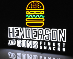 Henderson & Sons Snacks, LED neon sign, Illuminated sign Burger with switch