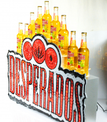 Desperados beer, sound animating LED neon sign, illuminated advertising, 9 bottle light