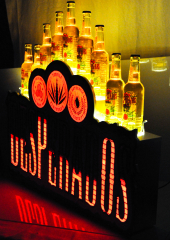 Desperados beer, sound animating LED neon sign, illuminated advertising, 9 bottle light