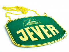 Jever Bier, Zapfhahnschild an Goldkette aus Metall Kneipe / Gastro