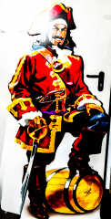 Captain Morgan Rum, XXL lifesize cardboard cutout, advertising Captain on barrel