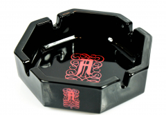 Asbach Uralt, 8 corner glass ashtray, black version / rarity