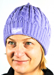 Milka chocolate, hat, wool hat, embroidery hat, coarse knitted Milka lilac