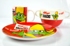 Kelloggs Smacks, 3teiliges Frühstücksset / Schale Becher Teller Kindergedeck