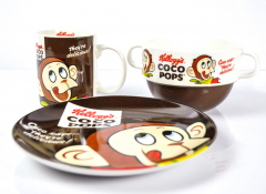 Kelloggs Coco Pops, 3teiliges Frühstücksset / Schale Becher Teller Kindergedeck