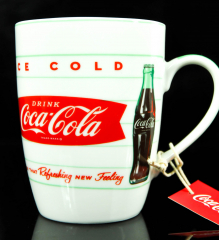 Coca Cola Becher Tee Kaffeetasse Mug Glas Yes, Coke ICE COLD Weiß Rot